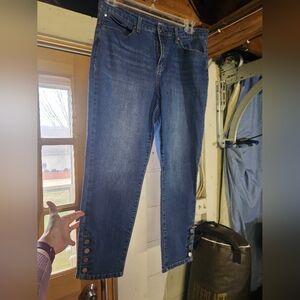 New Direction Women's Blue Jean Capris with Button Detail, Like Brand New